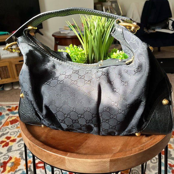 Gucci Made in Italy Canvas Leather Trim Shoulder Bag - Picture 1 of 9